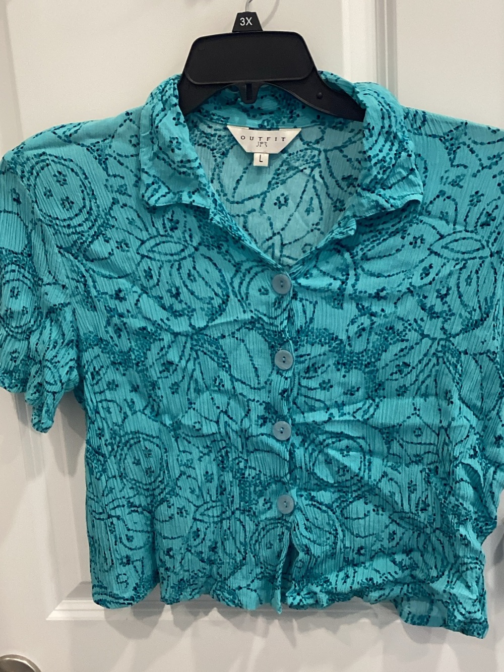 Outfit Collective Turquoise Short-Sleeve Button Front Blouse